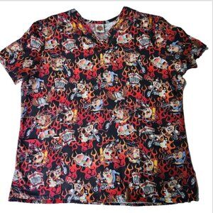 Looney Tunes Taz Scrub Top Womens XL? V-neck Nursing Measurements in Description